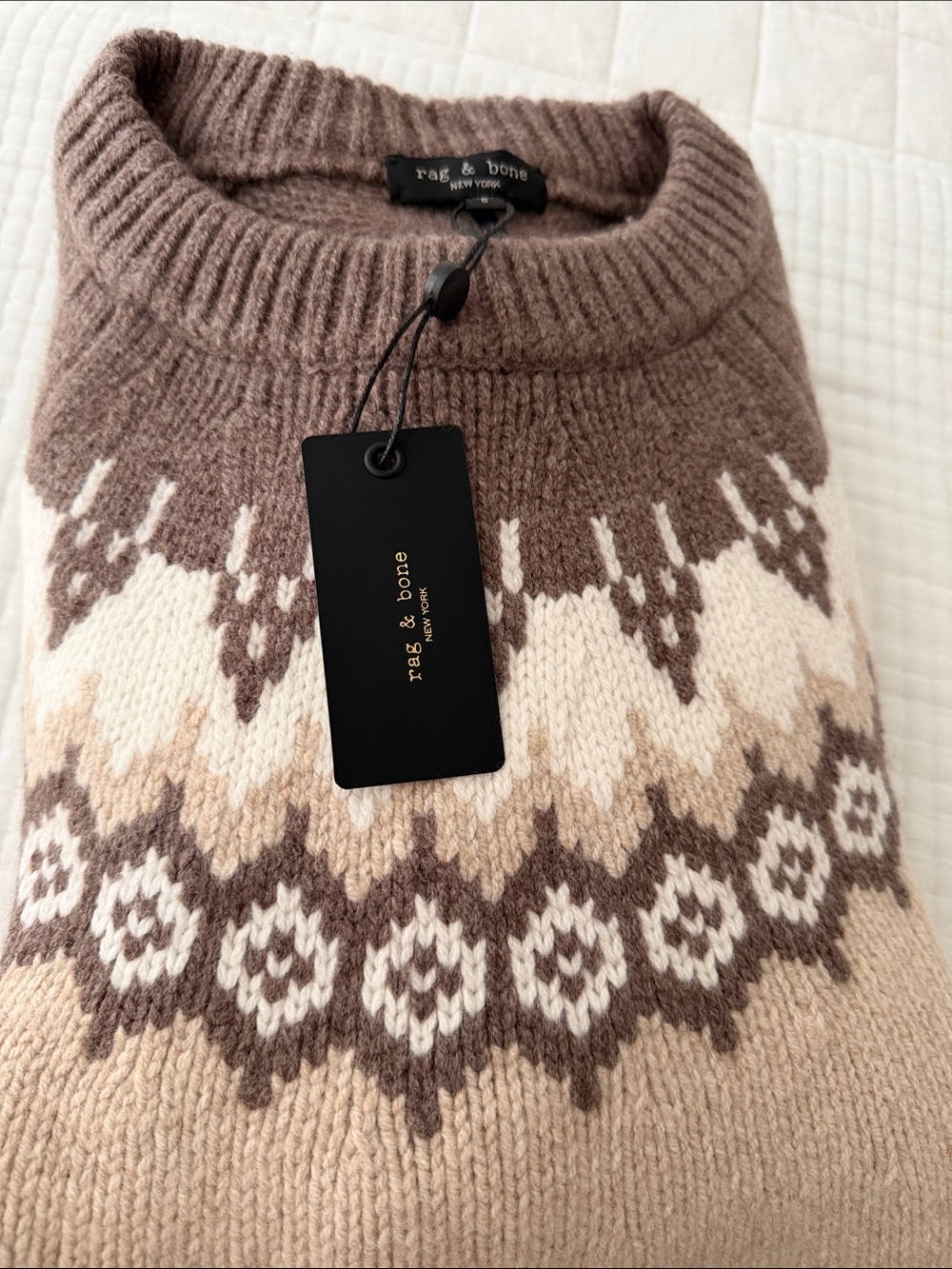 rag & bone Brown and Cream Fair Isle Crewneck Sweater - Picture 10 of 10